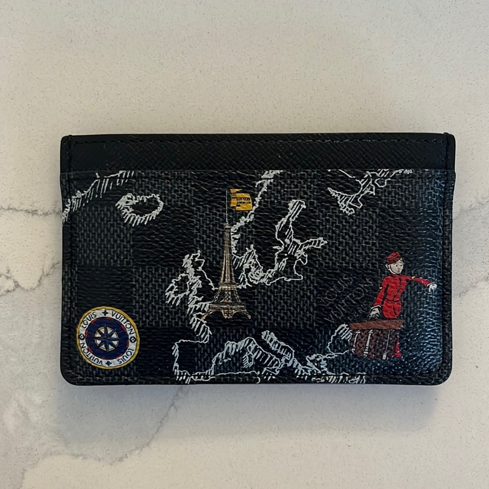 Rare Louis Vuitton Damier graphite maps print card holder